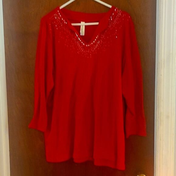 Decorated Originals Red Embellished XL Red Ladies Top - Picture 1 of 5